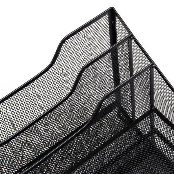 5 Compartment Mesh File Organizer Black - Mind Reader: Metal Desktop Shelving, Office Supplies, Desk File Organizer