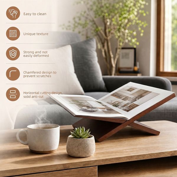 Minimalist Collapsible Wood Book Stand – Matte Black Adjustable Triangle Book Holder – Ergonomic Hands-Free Stand for Desk and Reading