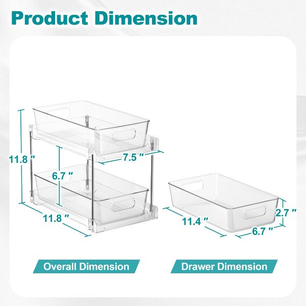 Sorbus 2 Pack Clear 2-Tier Pull-Out Desk & Office Supply Storage Organization Bins