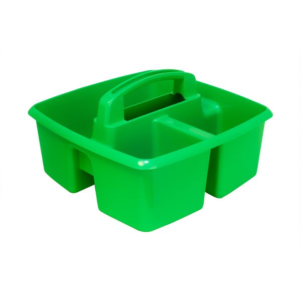 Storex Small Three-Compartment Classroom Supply Caddy with Handle, Green, 2-Pack