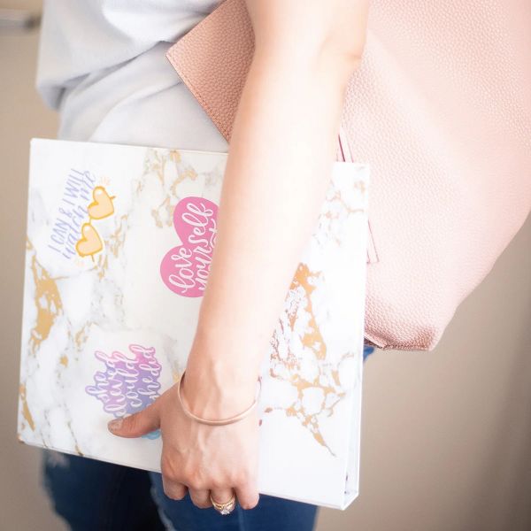 bloom daily planners 1" 3 Ring Binder Organizer for School, Office & Home, Gold Marble