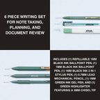 Altitude 6pk Essential Writing Kit with Pens, Mechanical Pencils, and Highlighter- Dark Sage