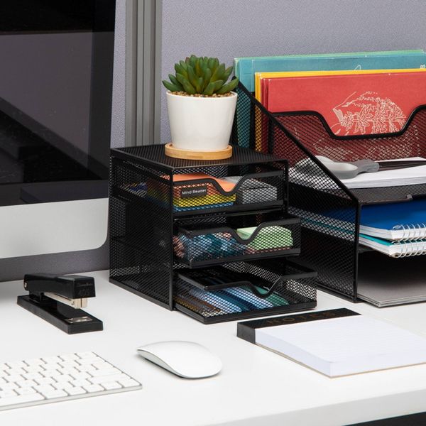 Mind Reader Desktop Accessory Storage, Desk Supplies, Organizer, Office, Metal Mesh, 6.25"L x 6.5"W x 6.5"H, Black