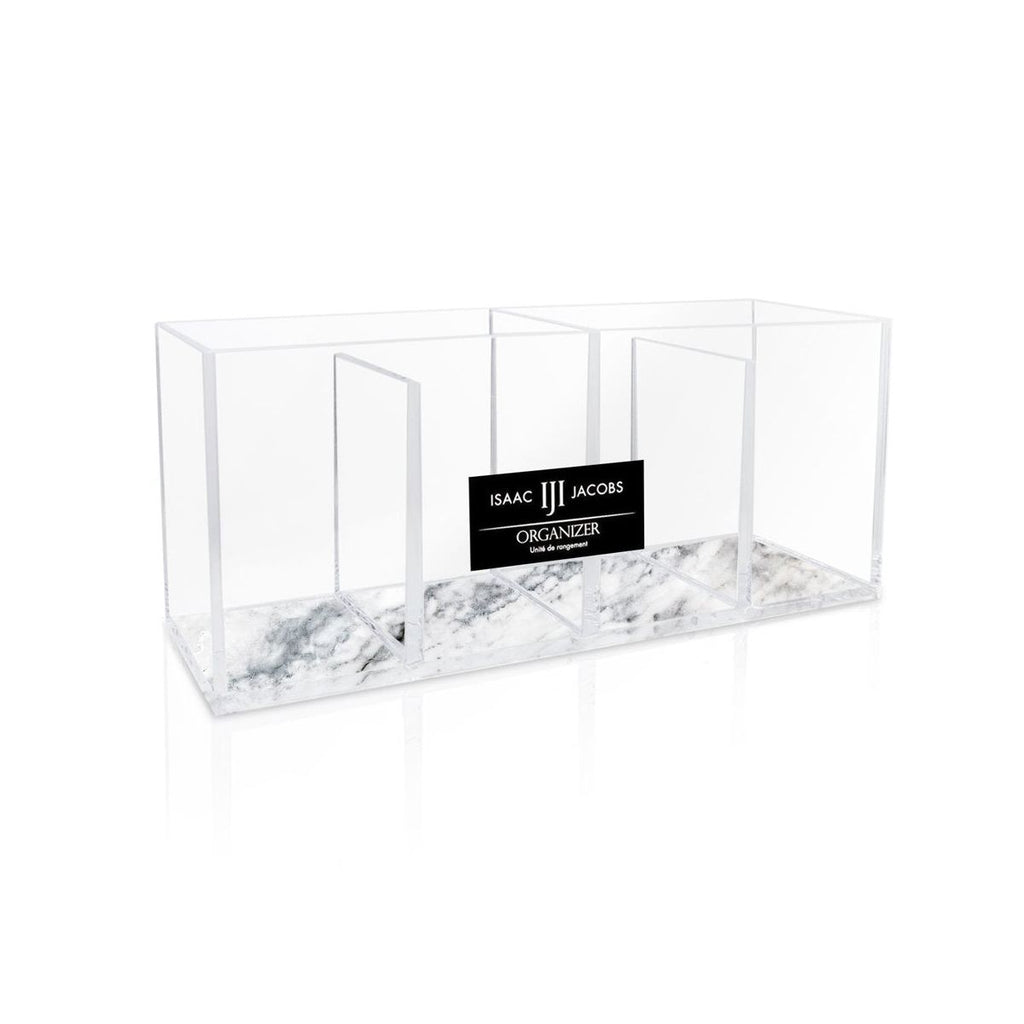 Isaac Jacobs 4-Compartment Clear Acrylic Organizer- Makeup Brush Holder- Storage Solution- Office, Bathroom, Kitchen Supplies and More