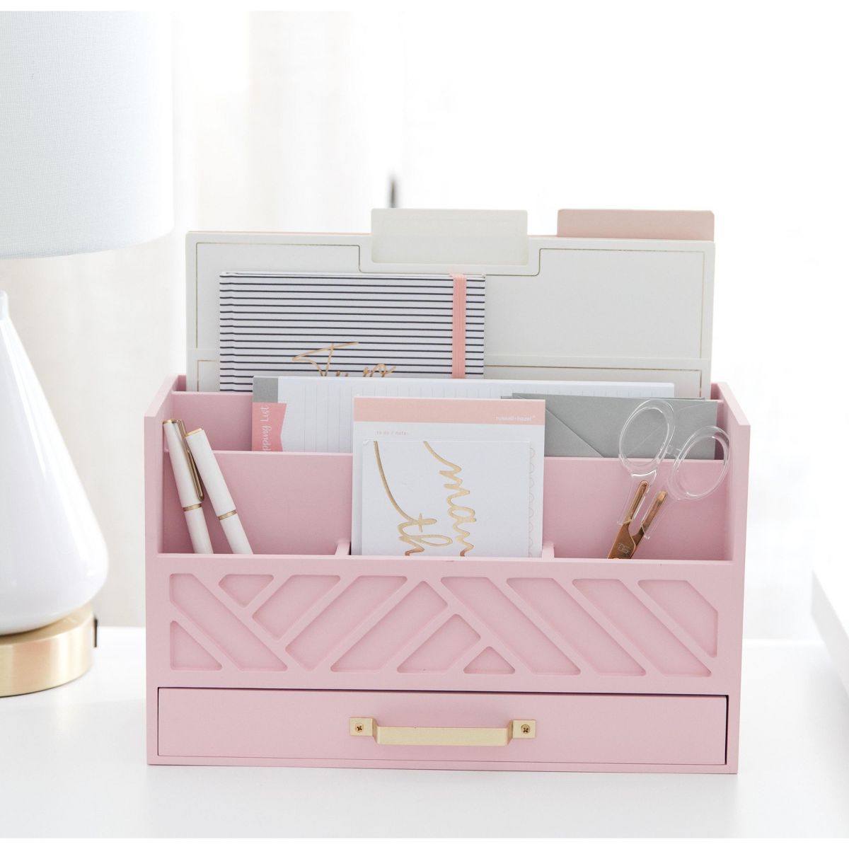 Blu Monaco Black Mail Organizer with Drawer and Gold Handle - Desktop Mail Holder and Office Supplies Storage