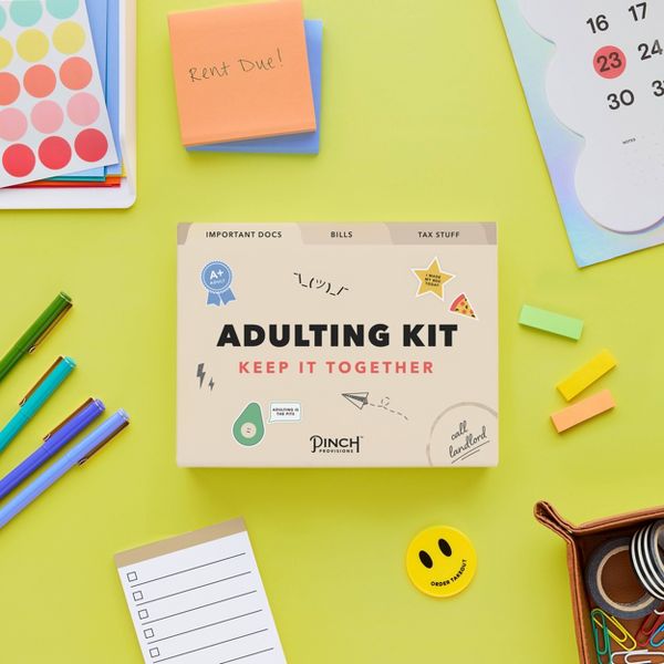 Adulting Desk Organiser Kit: Pinch Provisions Multicolored Office Set with Letter Opener & Paper Desk Pad