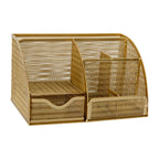 Martha Stewart Ryder Gold Mesh Metal Small Desktop Organizer for Office Accessories, Notebooks, Pen Holder and Drawer