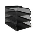Stackable Mesh Desk Organizer -Metal Document Tray with Top Shelf - Slanted Letter & Folder Holder -for Office or School Desktop Storage，3 layers