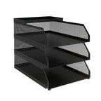 Stackable Mesh Desk Organizer -Metal Document Tray with Top Shelf - Slanted Letter & Folder Holder -for Office or School Desktop Storage，3 layers