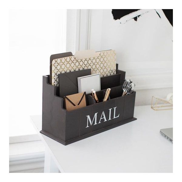 Blu Monaco Espresso Brown Wooden Mail Organizer – 3-Tier Desk Organizer with Mail Print