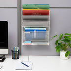 Mind Reader 5-Tier Vertical File Storage, Desktop Organizer, Wall Mount, Office, Metal Mesh, 12.75"L x 4"W x 16"H, Silver: Office Supplies