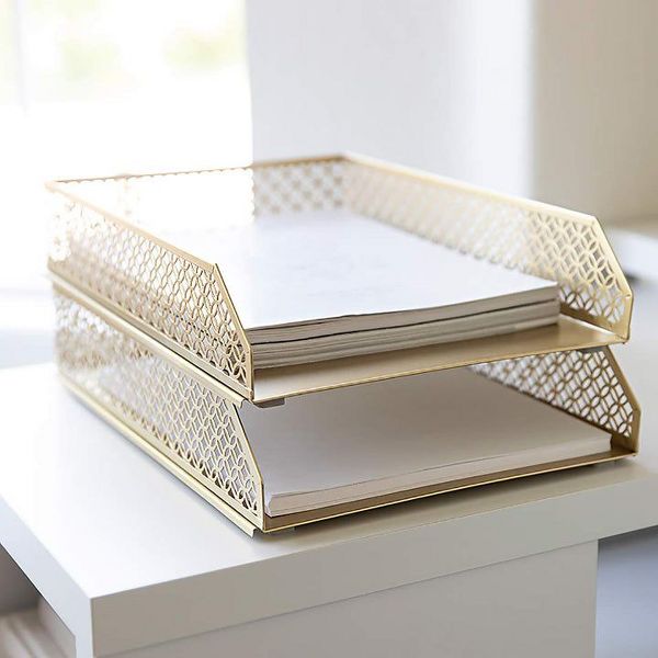 Blu Monaco Riviera Stackable Gold Paper Tray - Set of 2 - Letter Size