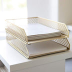 Blu Monaco Riviera Stackable Gold Paper Tray - Set of 2 - Letter Size