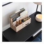 Blu Monaco Brown Wood Mail Organizer with Drawer & Pen Holder - Desk Organizer for Bills, Storage, Countertop & Kitchen