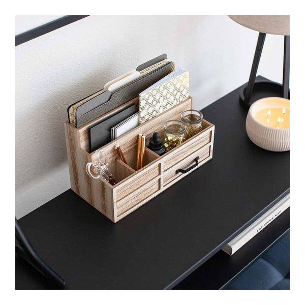 Blu Monaco Brown Wood Mail Organizer with Drawer & Pen Holder - Desk Organizer for Bills, Storage, Countertop & Kitchen