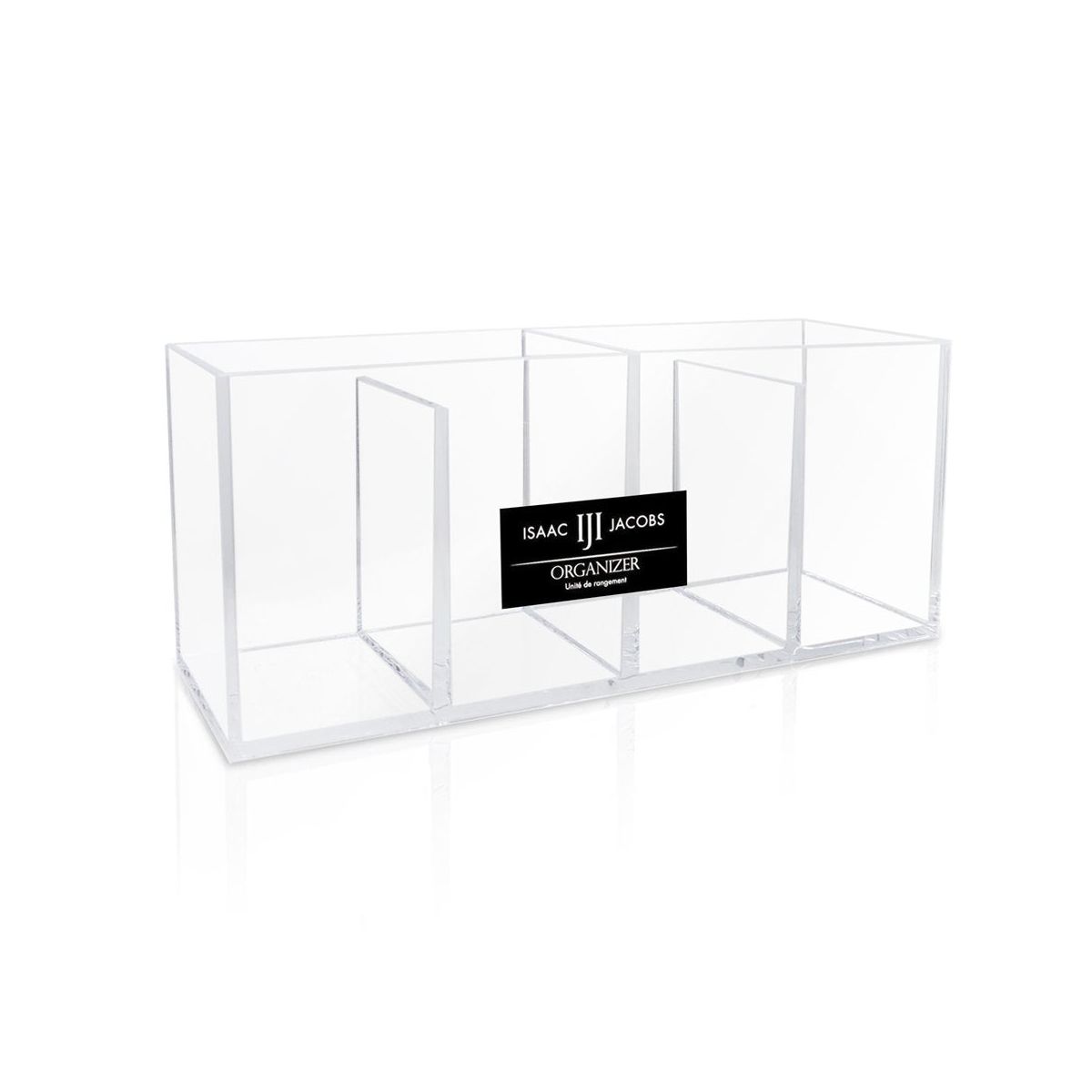 Isaac Jacobs 4-Compartment Clear Acrylic Organizer- Makeup Brush Holder- Storage Solution- Office, Bathroom, Kitchen Supplies and More