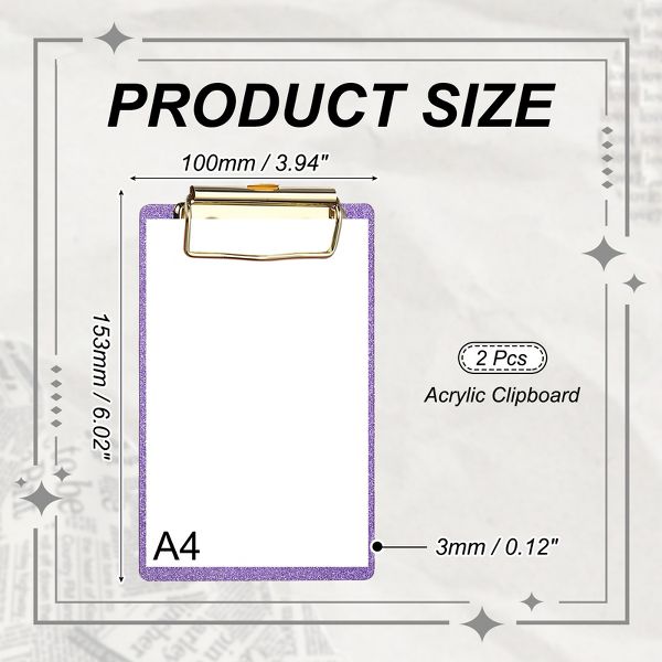 Unique Bargains Glitter Design Office Supplies Acrylic Clipboards 6.02 x 3.94 Inch Black 1 Pc