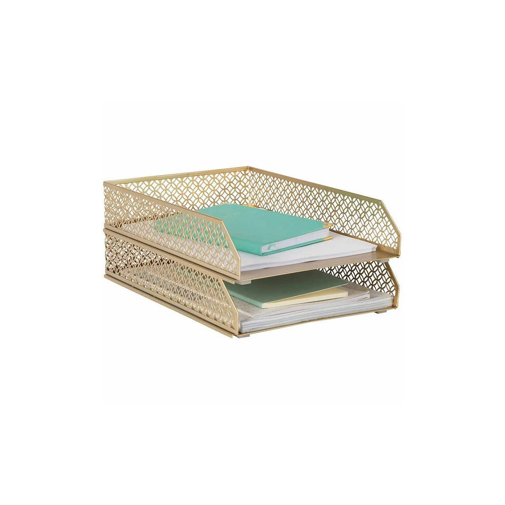 Blu Monaco Riviera Stackable Gold Paper Tray - Set of 2 - Letter Size