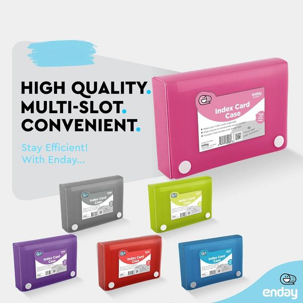 3" X 5" Index Card Case Holds 100 Cards Includes Business Card/Index Holder and 5 Tab Dividers Comes in Assorted Colors - 4-Pack Multicolor