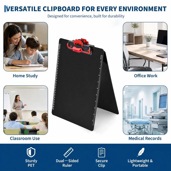 Set of 4 Upgraded Clipboard with Pen Clip, PET Clipboard Writing Board with Pen Holder for Office School, Portable Lightweight Durable Clipboard