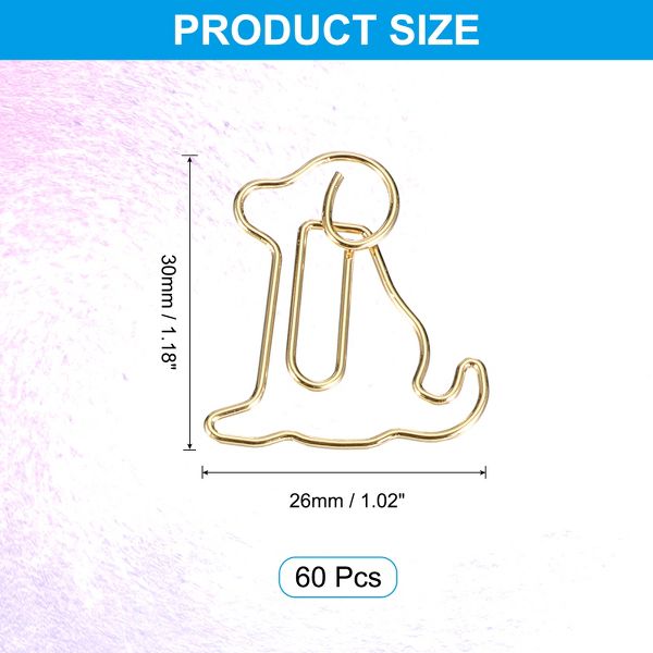 Unique Bargains Metal Cute Decorative Dog Shape Paper Clip Clamp for Home Office Supplies 60 Pcs Gold