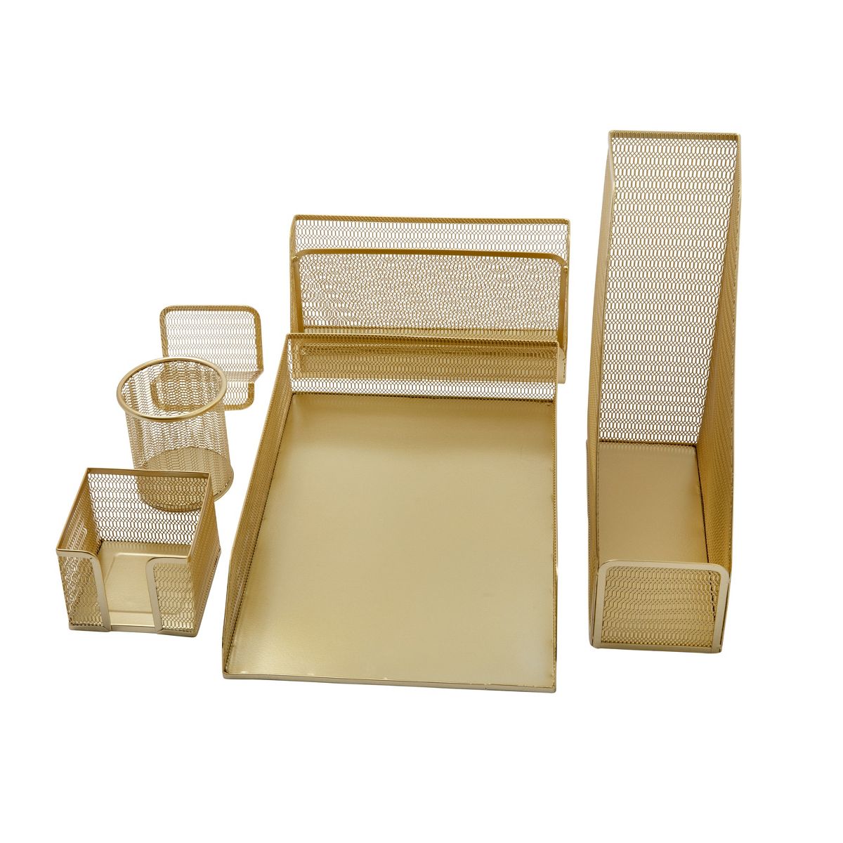 Martha Stewart Premium 6 Piece Mesh Metal Desktop Office Supplies Organizer Set in Gold