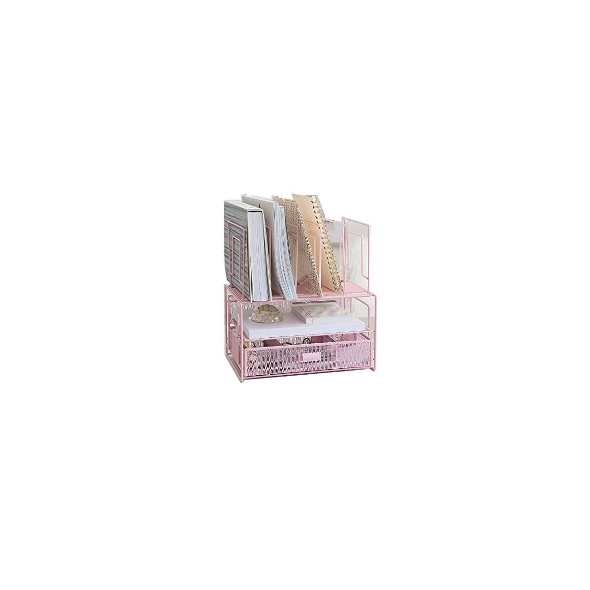 Blu Monaco Gold Desk Organizer - Cute File Holder for Desk & Drawer Storage for Office Supplies, Paper, Devices & Folders