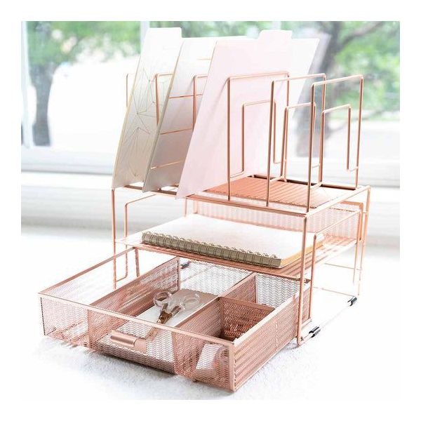 Blu Monaco Gold Desk Organizer - Cute File Holder for Desk & Drawer Storage for Office Supplies, Paper, Devices & Folders