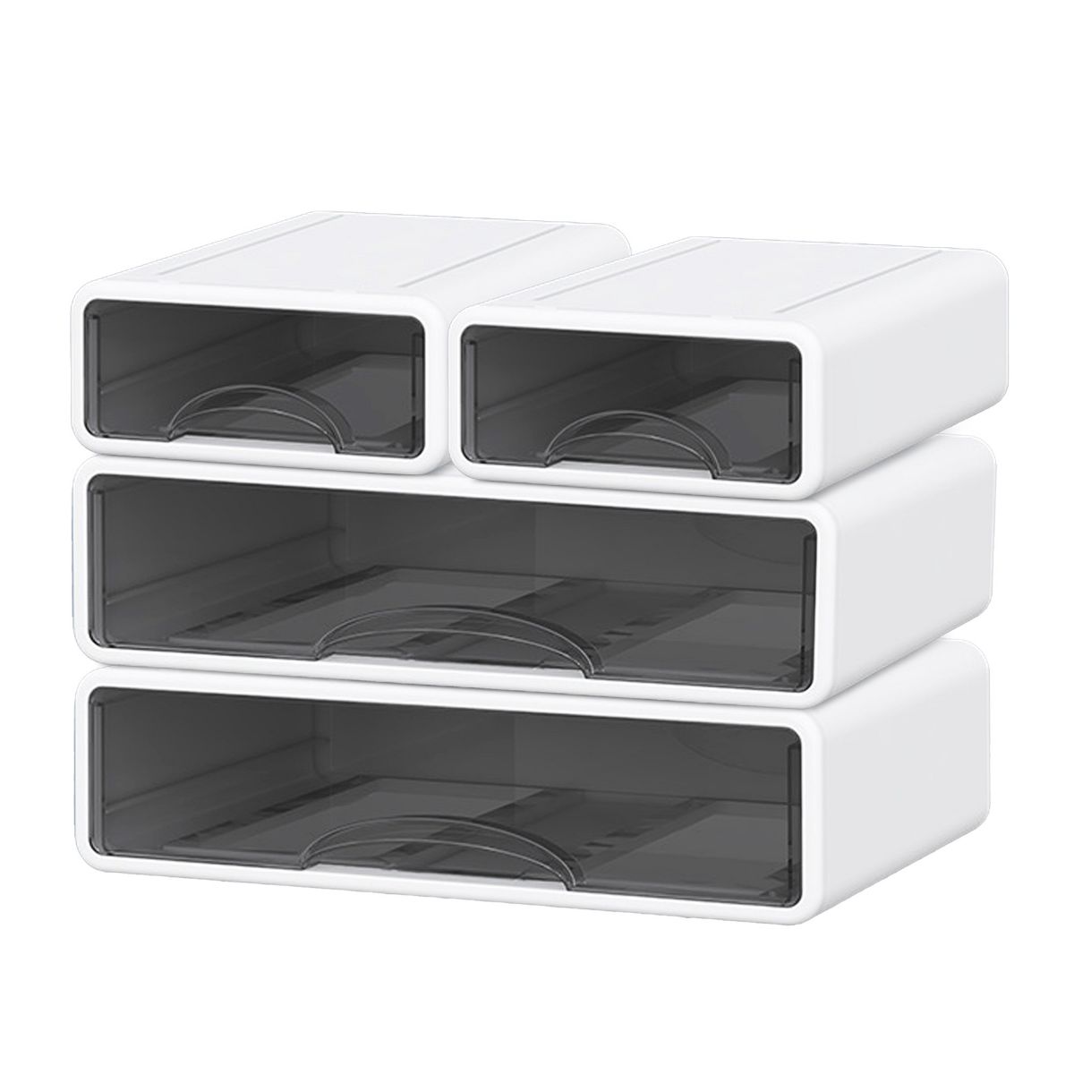 Stackable Storage Drawer with Dividers, Transparent PP Material Desktop Organizer, Durable Thickened Storage Container, Small Size, Set of 4, Color