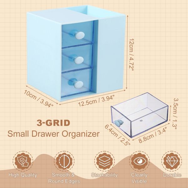 Unique Bargains Plastic Office Supplies Bedroom Desk Makeup Storage Drawer Blue