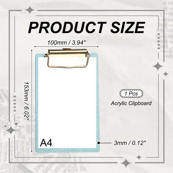 Unique Bargains Glitter Design Office Supplies Acrylic Clipboards 6.02 x 3.94 Inch Black 1 Pc