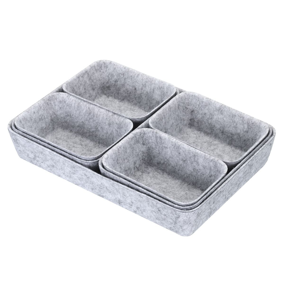 Unique Bargains Felt Desk Organizer Drawers Tray for Cosmetic Makeup Office Supplies 7 in 7 Pcs in 1 Set Light Gray