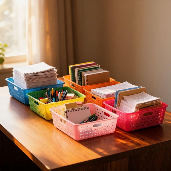 6 Pack Translucent Stackable Paper Organizer Bins, Plastic Classroom Storage Baskets for Office Desk, Letter/A4 File Holder Tray