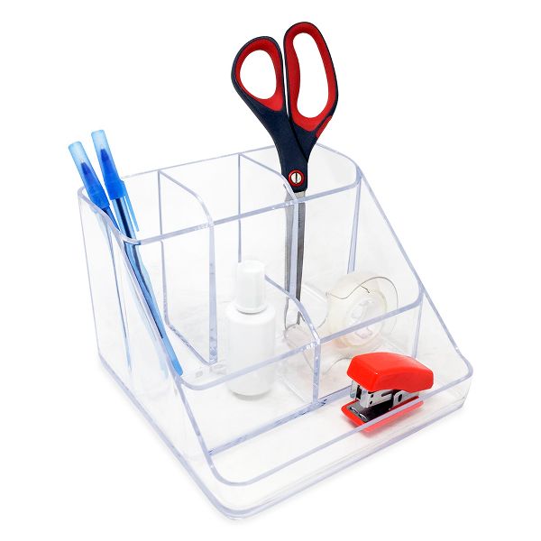 Isaac Jacobs 6 Compartment Clear Acrylic Makeup Organizer and Storage Tray for Cosmetics Office Supplies Crafts Bathroom Countertop Desk and Vanity