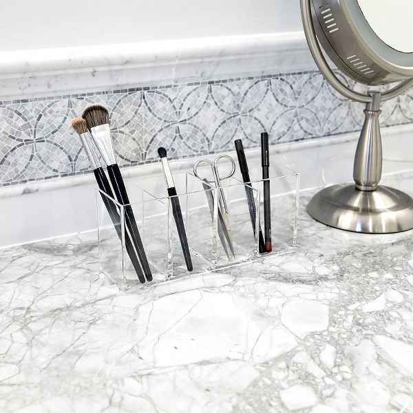 Isaac Jacobs 4-Compartment Clear Acrylic Organizer- Makeup Brush Holder- Storage Solution- Office, Bathroom, Kitchen Supplies and More
