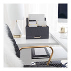 Blu Monaco Grey Desktop Mail Organizer – Three-Tiered with Gold Label Holders and Drawer