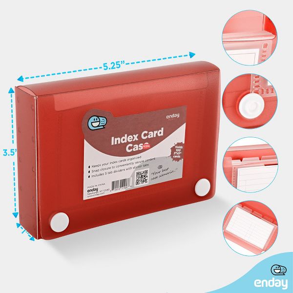 3" X 5" Index Card Case Holds 100 Cards Includes Business Card/Index Holder and 5 Tab Dividers Comes in Assorted Colors - 4-Pack Multicolor