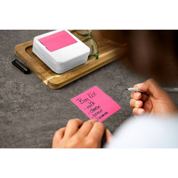 Post-it Dispenser Wave White: Plastic Desk Organizer & Note Holder, 3.422" Height, 3.641" Width, 1.25" Depth