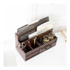 Blu Monaco Brown Wood Mail Organizer with Drawer & Pen Holder - Desk Organizer for Bills, Storage, Countertop & Kitchen