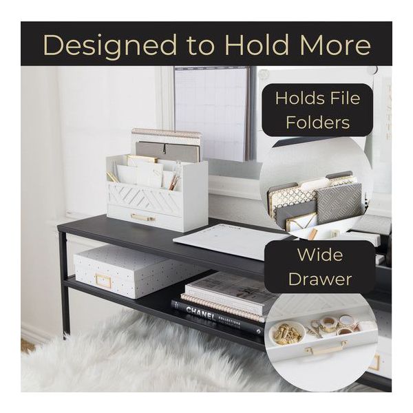 Blu Monaco Black Mail Organizer with Drawer and Gold Handle - Desktop Mail Holder and Office Supplies Storage