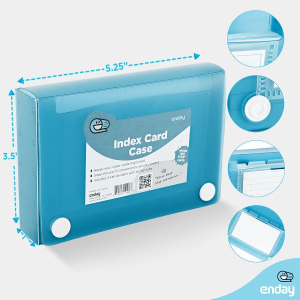 3" X 5" Index Card Case Holds 100 Cards Includes Business Card/Index Holder and 5 Tab Dividers Comes in Assorted Colors - 4-Pack Multicolor