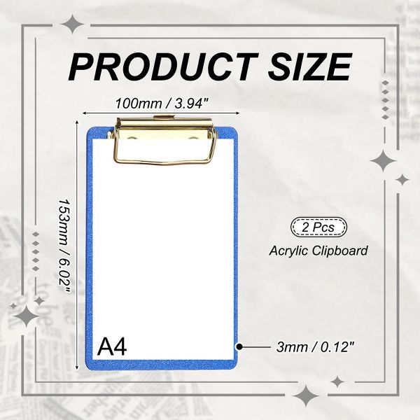 Unique Bargains Glitter Design Office Supplies Acrylic Clipboards 6.02 x 3.94 Inch Black 1 Pc