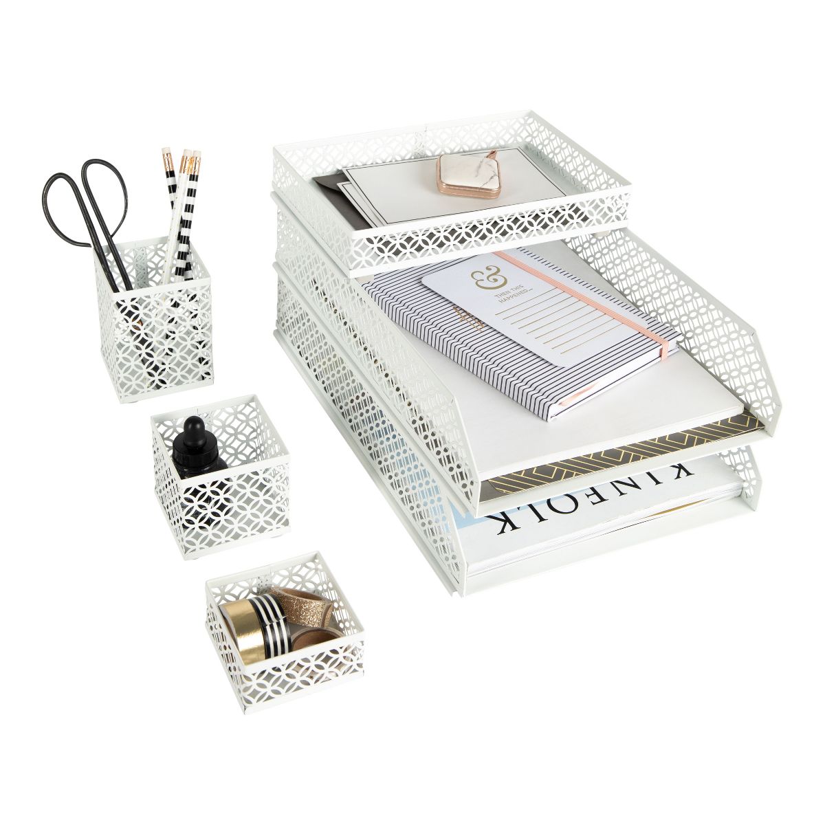 Blu Monaco 6 Piece Interlocking Aqua Desk Organizer Set - Office Organizer - Pen Cup, 3 Accessory Trays, 2 Letter Trays