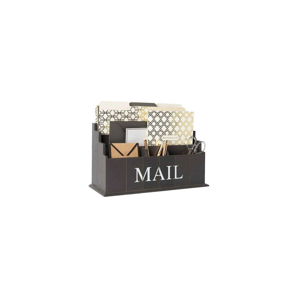 Blu Monaco Espresso Brown Wooden Mail Organizer – 3-Tier Desk Organizer with Mail Print