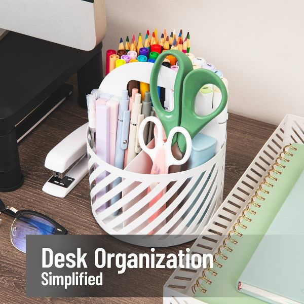 Mind Reader Round Metal Desk Organization Set White