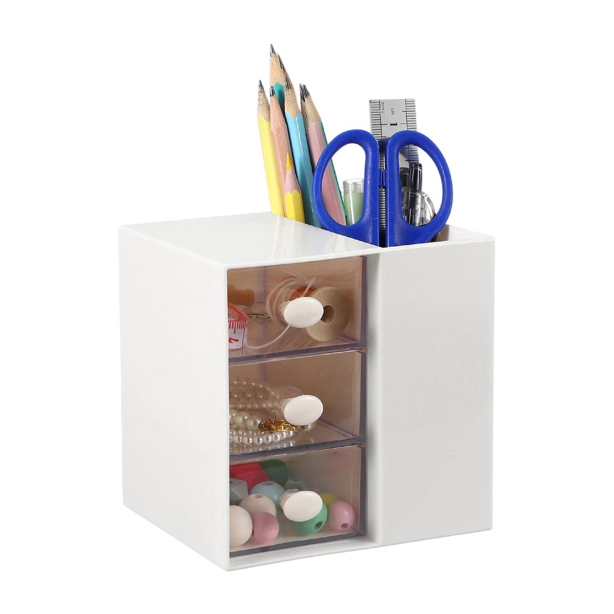 Unique Bargains Plastic Office Supplies Bedroom Desk Makeup Storage Drawer Blue