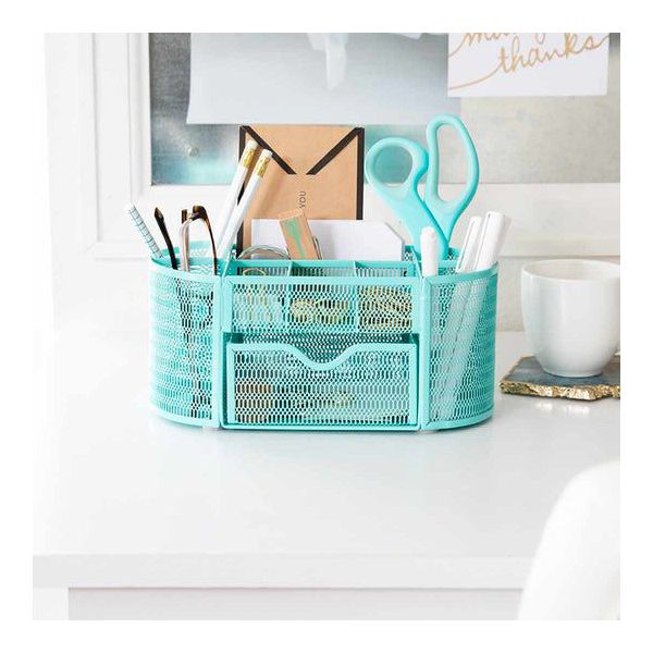 Blu Monaco Aqua Desk Organizer - Strong Metal with Aqua Finish, Storage for Office Supplies, Home or Office Desk Décor