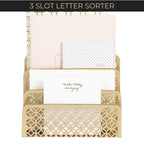 Blu Monaco Gold Desk Mail Organizer - Letter Holder and Bill Organizer for Desk - Gold Mail Storage and Letter Sorter