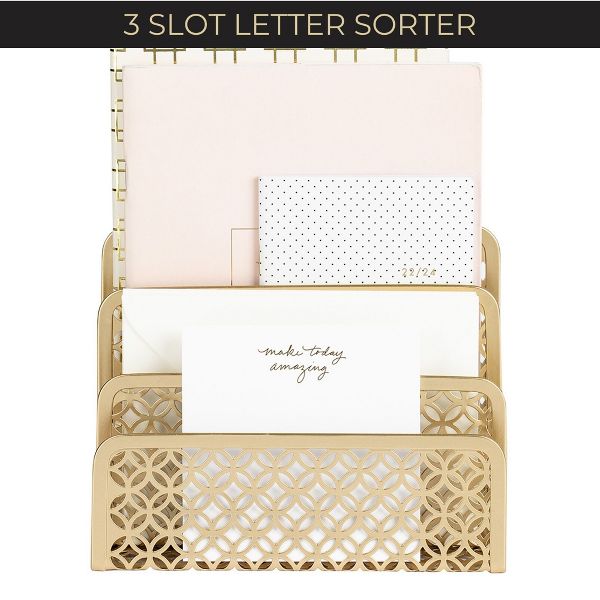 Blu Monaco Gold Desk Mail Organizer - Letter Holder and Bill Organizer for Desk - Gold Mail Storage and Letter Sorter