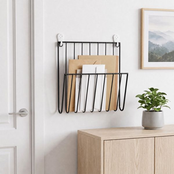 Wall‑Mounted Metal Magazine Holder, 2‑Pack Wire File Organizer for Books & Documents